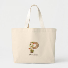 Wood letter P flower monogram retirement Tote Bag Jumbo Tygkasse