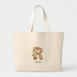 Wood letter R flower monogram retirement Tote Bag Jumbo Tygkasse