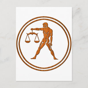 Wood Libra Zodiac Justice Astrology Sign Vykort