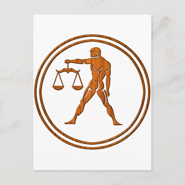 Wood Libra Zodiac Justice Astrology Sign Vykort (Framsida)