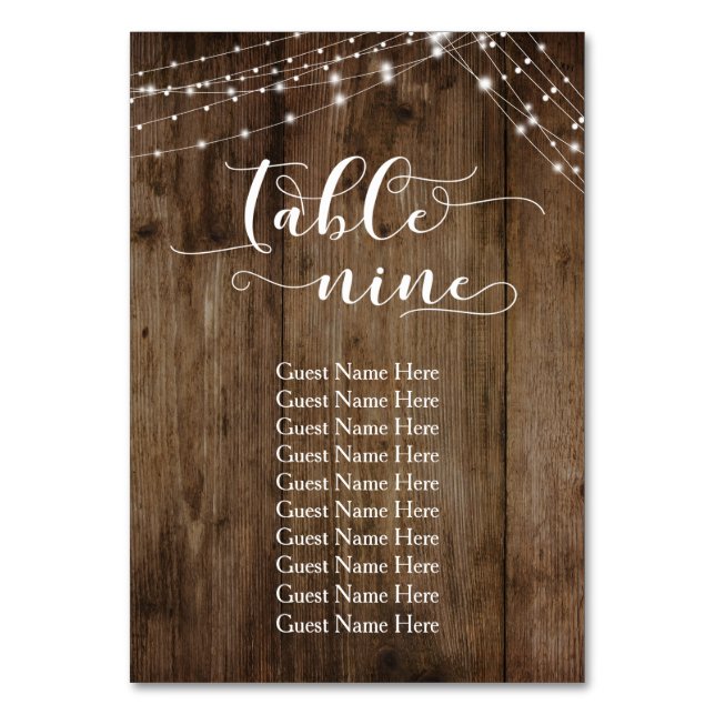 Wood & Ljus Bord Nine med Guest Namn Card Bordsnummer (Baksidan)