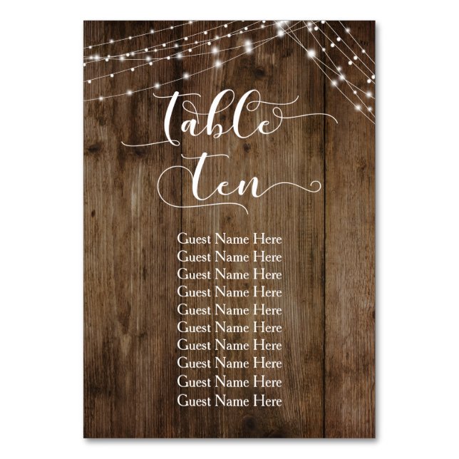 Wood & Ljus Bord Ten med Guest Namn Card Bordsnummer (Baksidan)