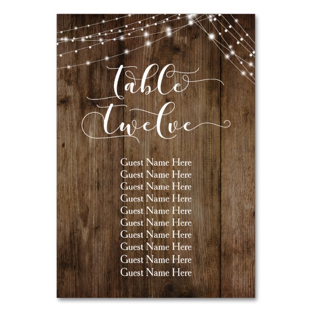 Wood & Ljus Bord Tolv med Guest Namn Card Bordsnummer (Framsidan)