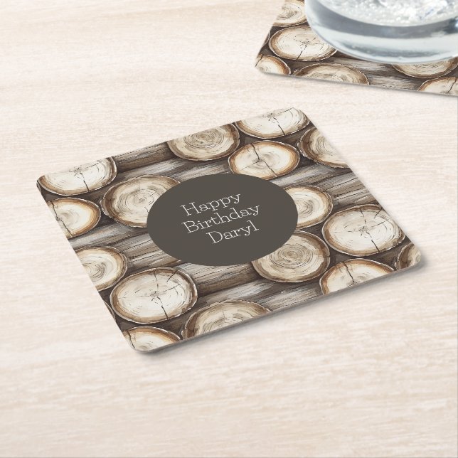 Wood Log Cabin Birthday Underlägg Papper Kvadrat (Vinklad)
