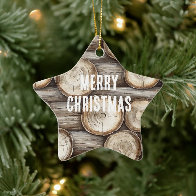 Wood Log Cabin jul Julgransprydnad Keramik (Träd)