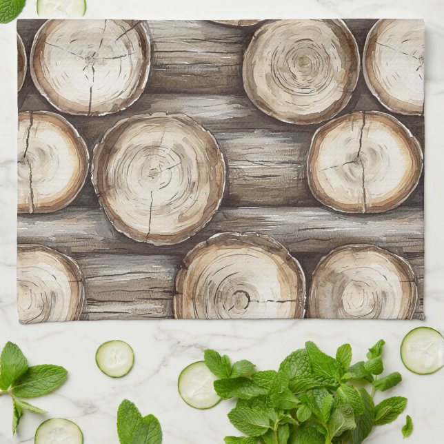 Wood Log Cabin jul Kökshandduk (Vikta)