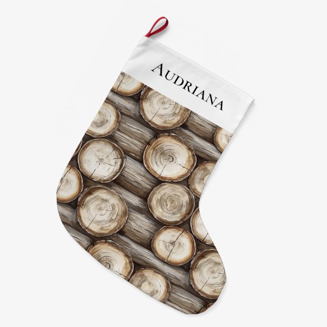 Wood Log Cabin jul Stor Julstrumpa (Framsidan (Hängande))