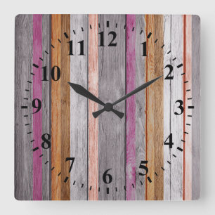 Wood Look #8 för vintagefärger Fyrkantig Klocka