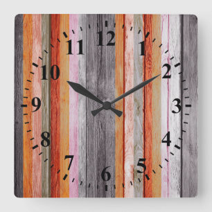 Wood Look #9 för vintagefärger Fyrkantig Klocka