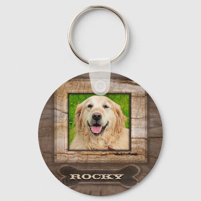 Wood-look-Hund Memorial med ben Nyckelring (Framsida)