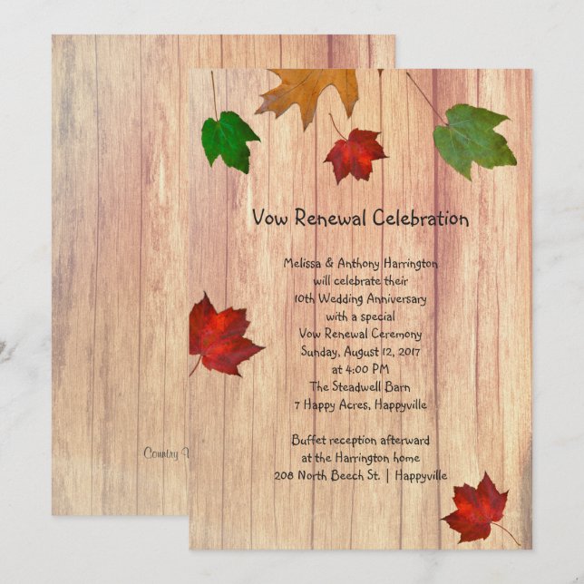 Wood Löv Fall Season Vow Renewal Inbjudningar (Fram/baksida)
