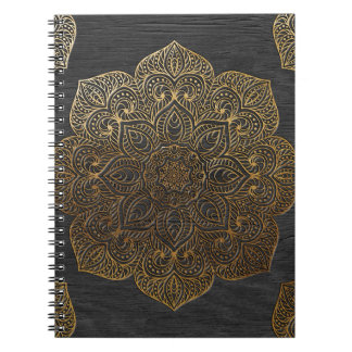 Wood mandala-guld anteckningsbok med spiral