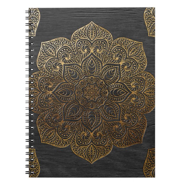 Wood mandala-guld anteckningsbok med spiral (Framsidan)