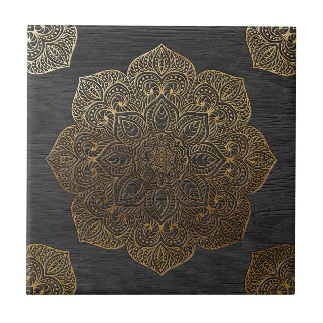 Wood mandala-guld kakelplatta (Framsidan)