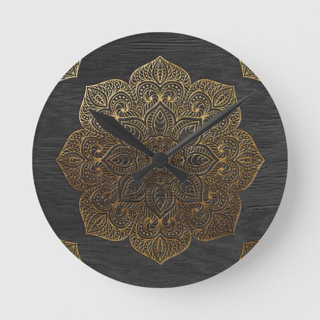 Wood mandala-guld rund klocka (Framsida)