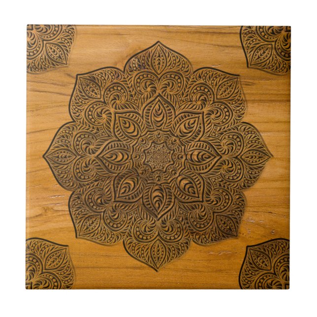 Wood mandala kakelplatta (Framsidan)