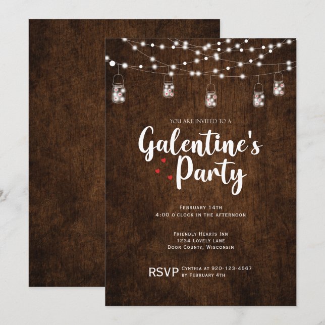 Wood Mason Burk Galentines Day Party Valentine Inbjudningar (Fram/baksida)