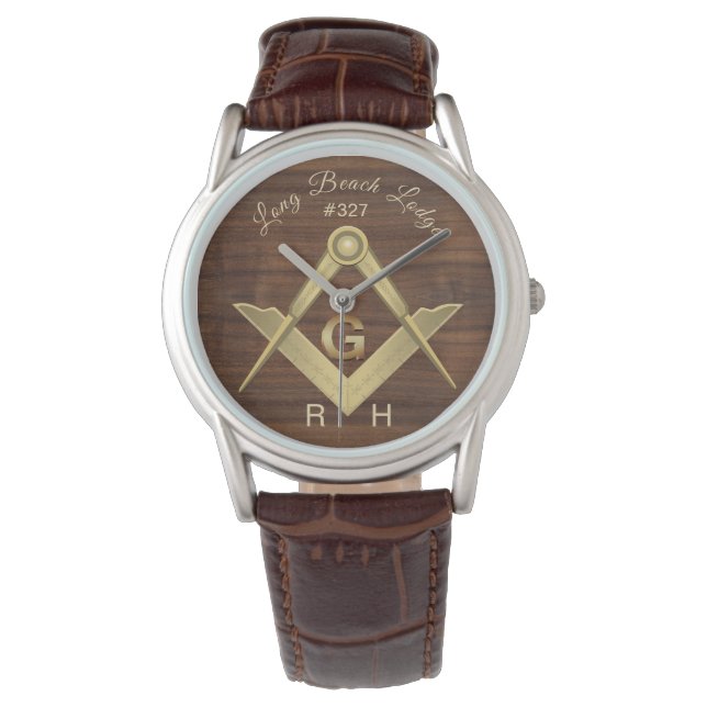 Wood Masonic Monogrammed Armbandsur (Framsida)