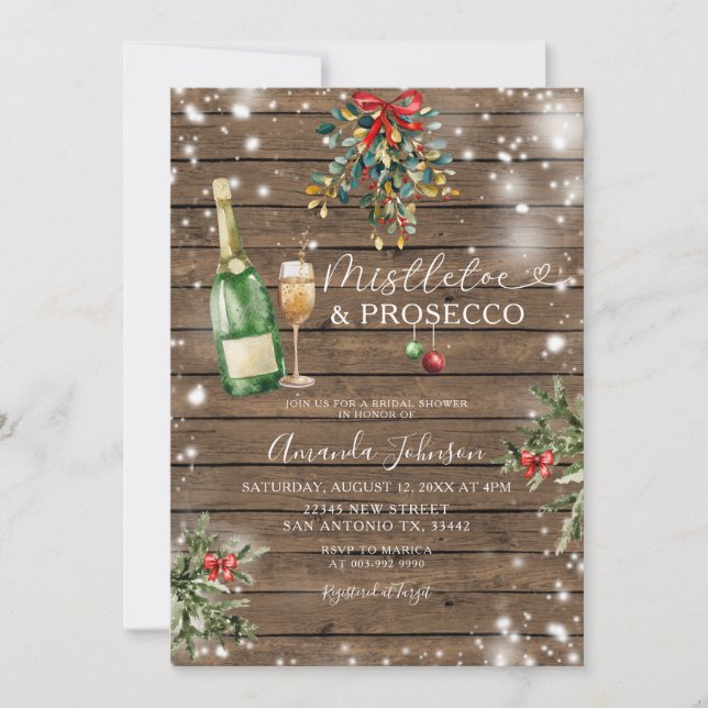 Wood Mistletoe Prosecco-Möhippan Inbjudningar (Framsida)