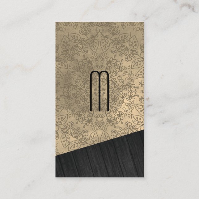 Wood Monogram med Mandala Mönster Visitkort (Framsida)