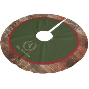 Wood Monogramefternamn för lantlig kabin Julgransmatta Borstad Polyester