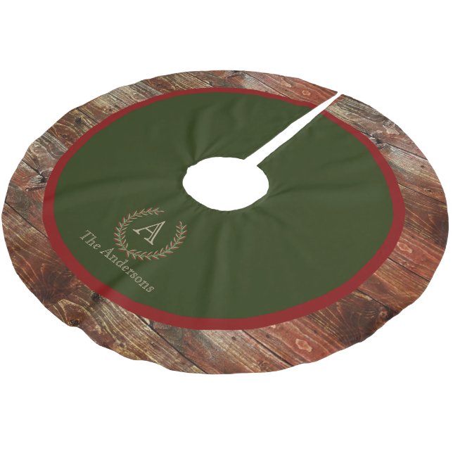 Wood Monogramefternamn för lantlig kabin Julgransmatta Borstad Polyester (Vinklad)