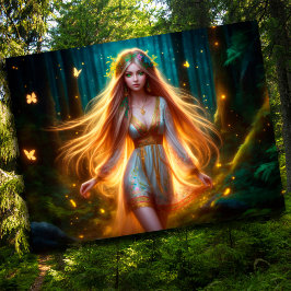 Wood nymph Fiairy Girl guld bright Forest blommigt Vykort