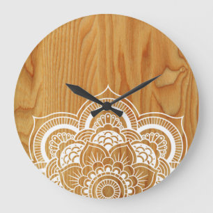 Wood och Mandala Stor Klocka