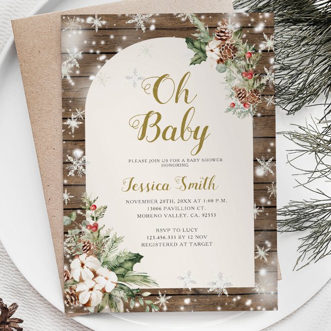 Wood Oh Baby jul Snöflingor Baby Shower Inbjudningar (Skapare uppladdad)