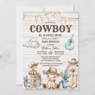 Wood our Little Cowboy Vilda western Boy Shower Inbjudningar