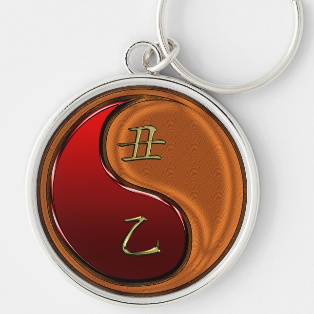 Wood Ox Rund Silverfärgad Nyckelring (Framsidan)