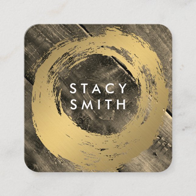 Wood Panel Guld Brushed Fyrkantigt Visitkort (Framsida)