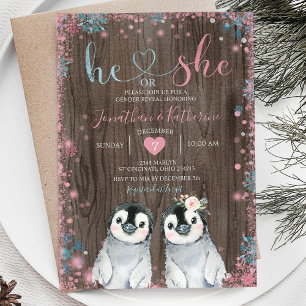 Wood Penguin Gender avslöjar Snöflingor Inbjudningar