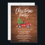 Wood-penselskript Vintage Lastbil jul Party Inbjudningar<br><div class="desc">Rustic Wood - Penselskript - Vattenfärgsfärgad Vintage Red Lastbil med Julgran - inbjudan till julfest - Wood Back</div>