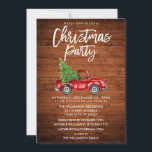 Wood-penselskript Vintage Lastbil jul Party Inbjudningar<br><div class="desc">Rustic Wood - Penselskript - Vattenfärgsfärgad Vintage Red Lastbil med Julgran - inbjudan till julfest - Wood Back</div>