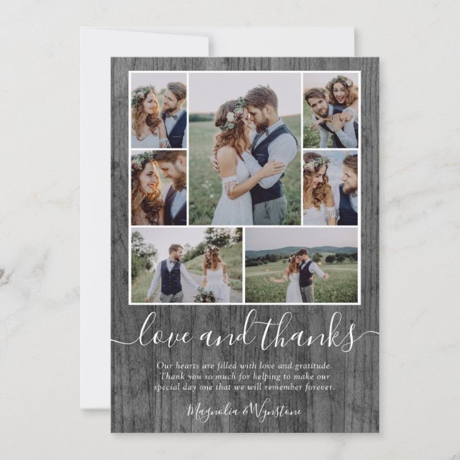 Wood Photo Collage Kärlek och Tack Bröllop Kort (Framsida)