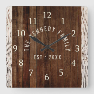 Wood plankaefternamnlantbrukarhem fyrkantig klocka
