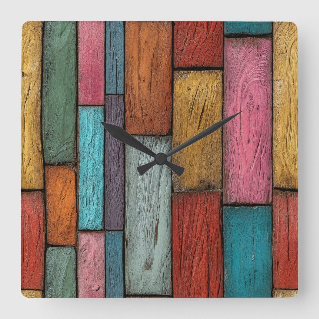 Wood Planks Wall Clock Fyrkantig Klocka (Framsida)