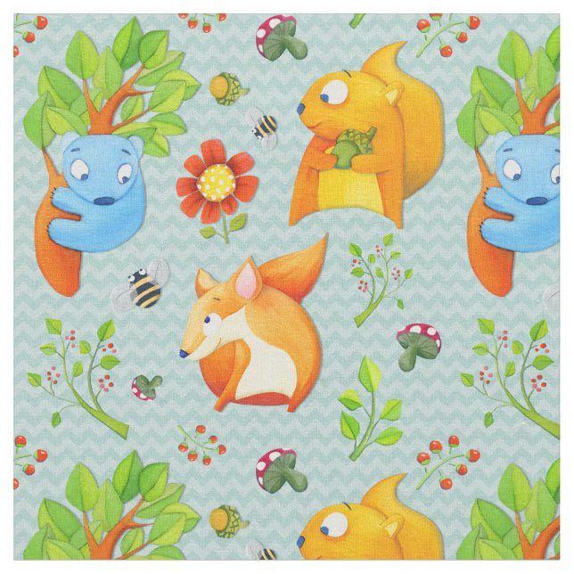Wood Roligt aqua Fabric Tyg (Närbild)