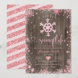 Wood Rosa A Little Snowflake Winter Baby Shower Inbjudningar