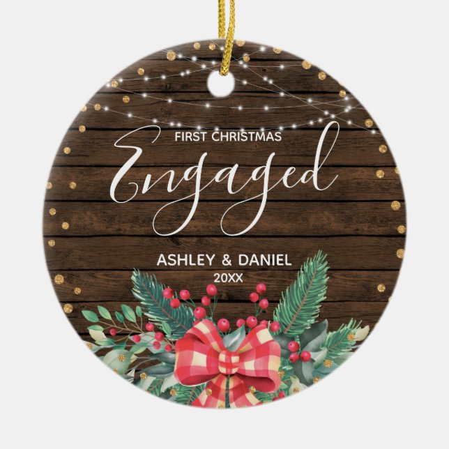 Wood Rustic First jul Engaged Ornament Gift (Framsidan)