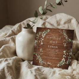 Wood Rustic Greenery Script Bröllop Inbjudningar