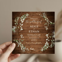 Wood Rustic Greenery Script Bröllop