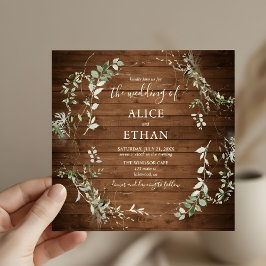 Wood Rustic Greenery Script Bröllop Inbjudningar