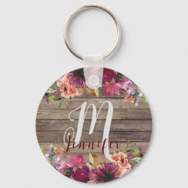 Wood Rustic Namn Initial Monogrammed for niece Nyckelring