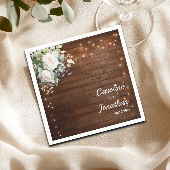 Wood Rustic String Ljus Vit ros Bröllop Pappersservett (Skapare uppladdad)