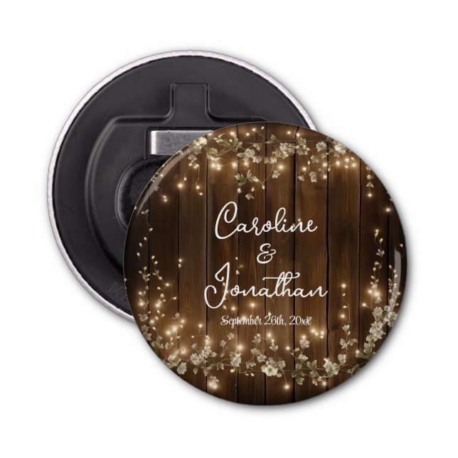 Wood Rustic String Ljus White Blommigt Bröllop Flasköppnare (Framsidan)