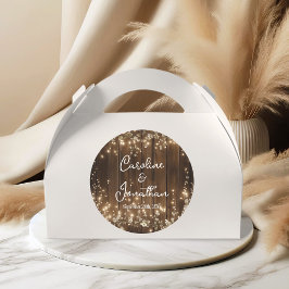 Wood Rustic String Ljus White Blommigt Bröllop Runt Klistermärke