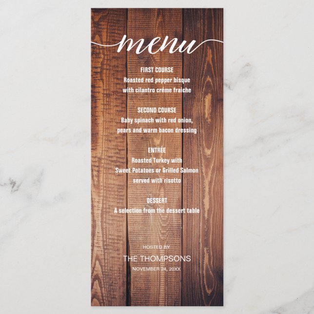Wood Rustic Thankgiving Dinner Menu Meny (Framsida)