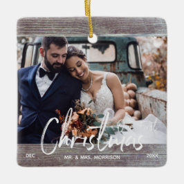 Wood Rustic vår första julfoto Bröllop Julgransprydnad Keramik